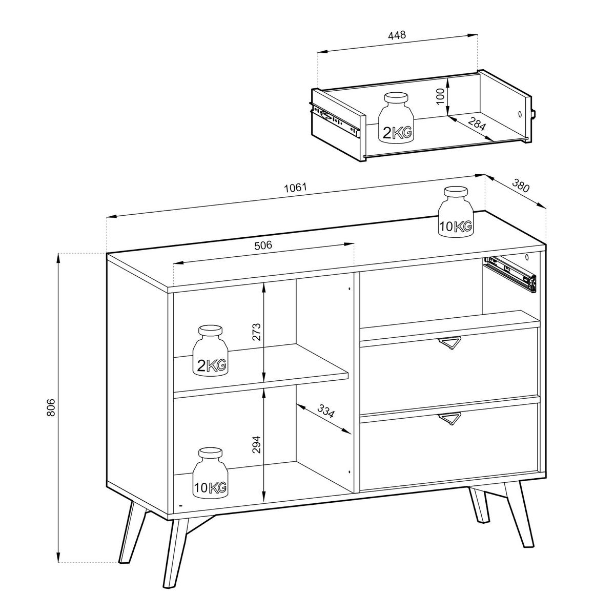 SIDEBOARD TOFINO KOM3-1D3S Holzbeine Beige Fischgrätenmuster - Eichefarben/Beige, Holz/Holzwerkstoff (106/80/38cm) - Komodee