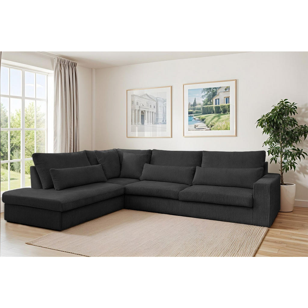Thumbnail - Fun Möbel Ecksofa, Schwarz, Textil, Ottomane links, 315x245 cm, Wohnzimmer, Sofas & Couches, Wohnlandschaften, Ecksofas