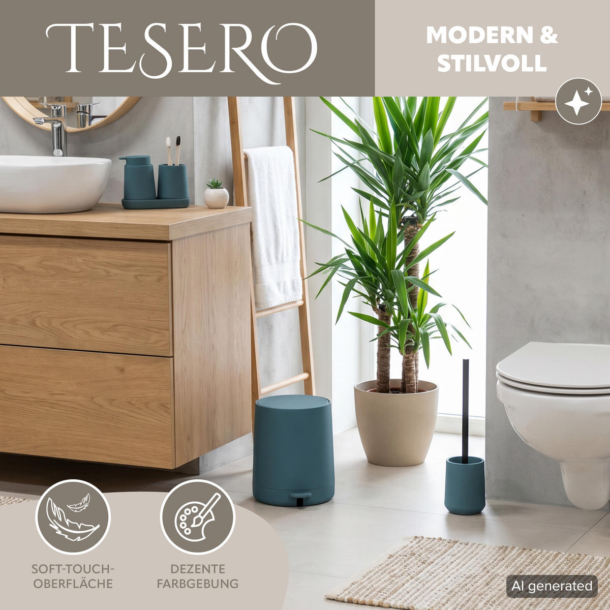 WC-GARNITUR TESERO, Kunststoff, blau - Blau, Kunststoff (10.5/39.5/10.5cm) - eluno
