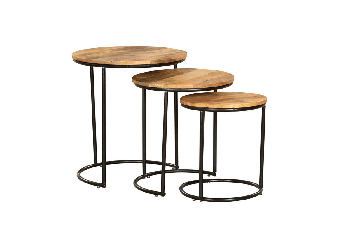 BEISTELLTISCH Adam 3er Set Mangoholz Braun 55,5x50x50cm - Braun, Holz (50/50/55.5cm) - DELUKE