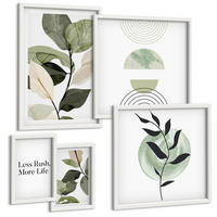 BILDER SET 5er Set - 50x50 cm & 20x30 cm & 40x60 cm Weißer Rahmen - Geometrische Pflanzenformen - Weiß, Kunststoff (40/60cm) - TULUP