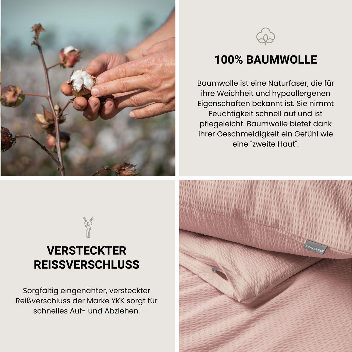 BETTWÄSCHESET Laura - Baumwoll Seersucker - 2-teilig - 135 x 200 cm - Hellrosa - Hellrosa, Textil (135/200cm) - SCHIESSER