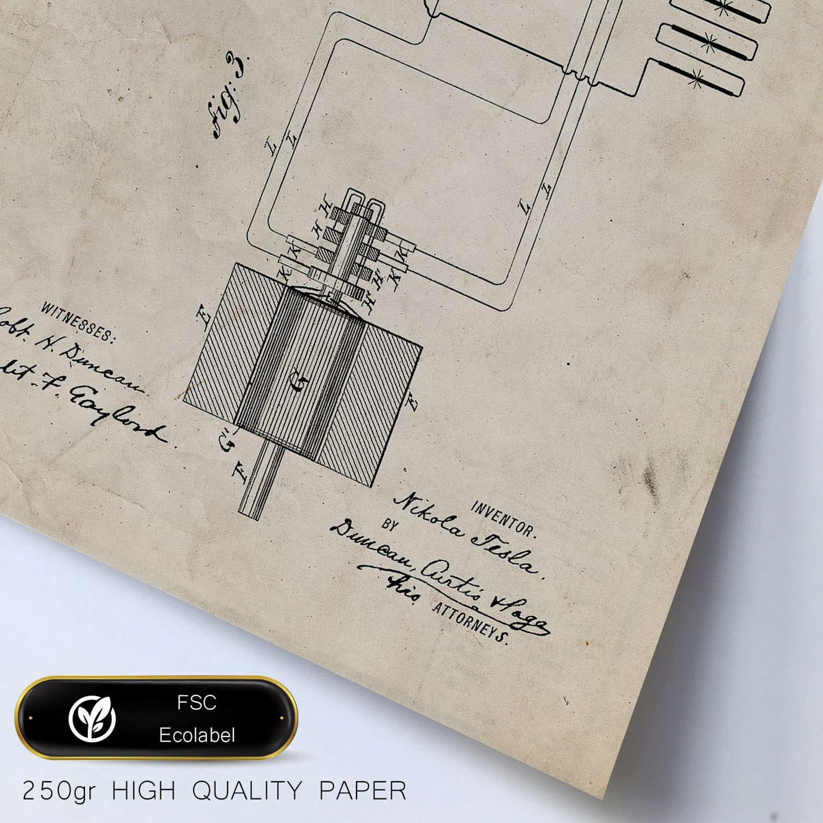 POSTER Set Mit 6 Plakaten Mit Strom 2 Patenten Im Vintage Stil A3 & A4 Rahmen Aus Hellem Holz - Beige, Papier (29/3cm) - Nacnic