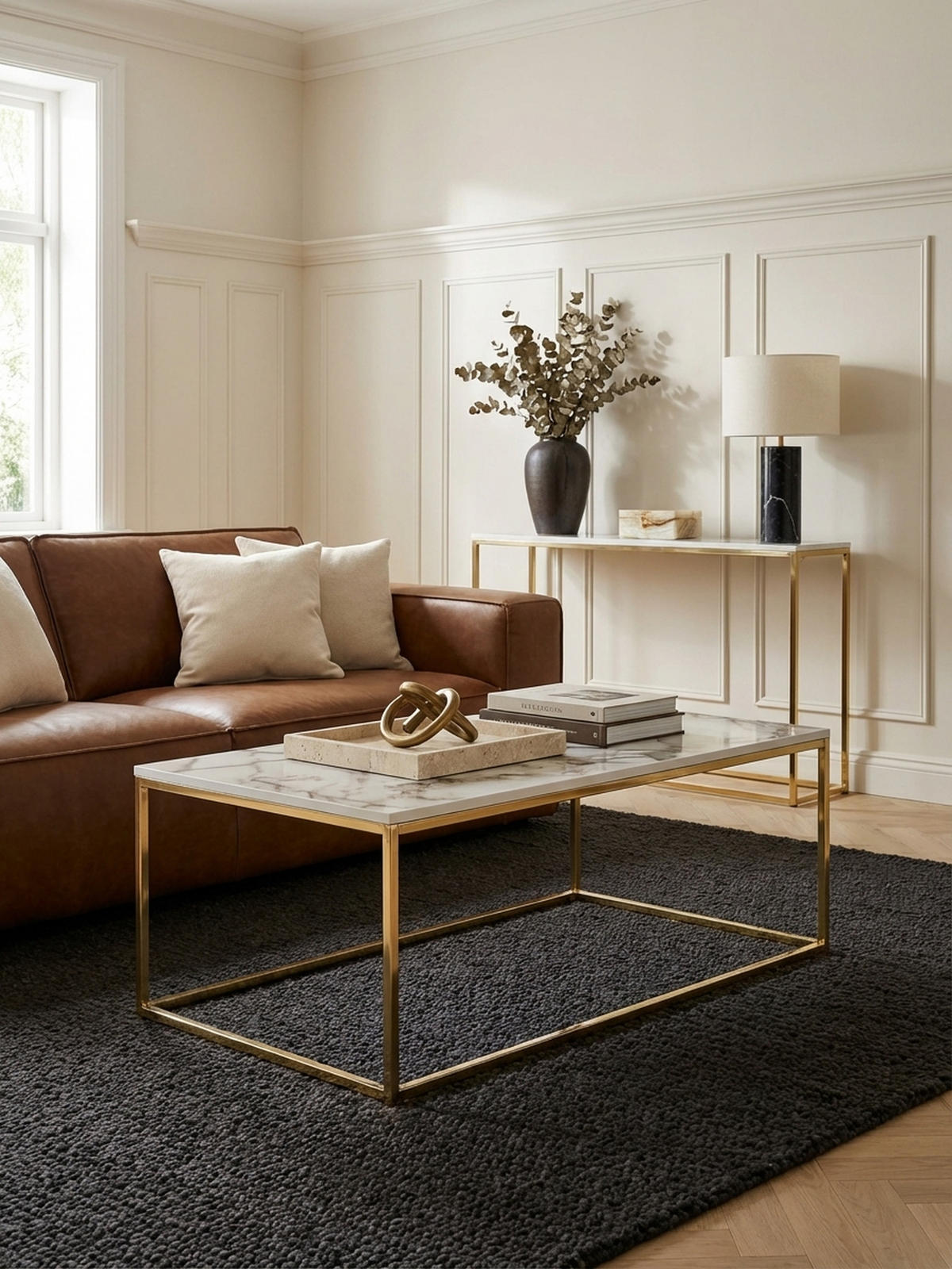 COUCHTISCH mit Marmor-Optik, Metallbeine, rechteckig, Serie MARBRIX, Weiß 100x60x40 cm - Goldfarben/Weiß, Holz/Metall (60/100/40cm) - KADIMA DESIGN