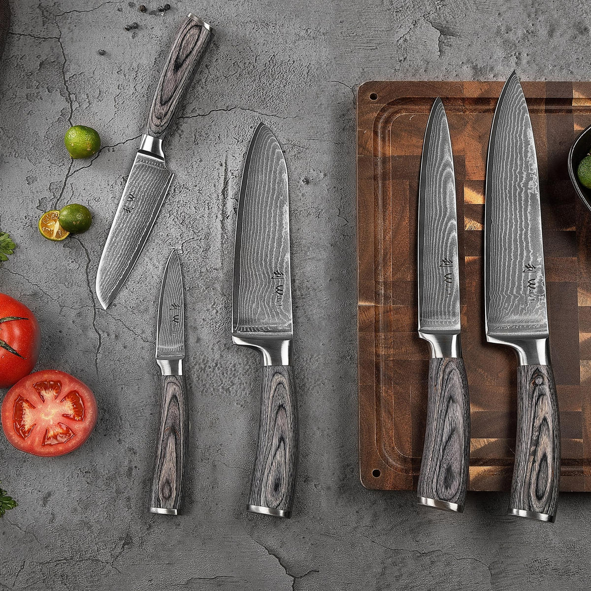 MESSERSET 5-TEILIG 8–20 cm - Grau, Holz/Metall - Wakoli