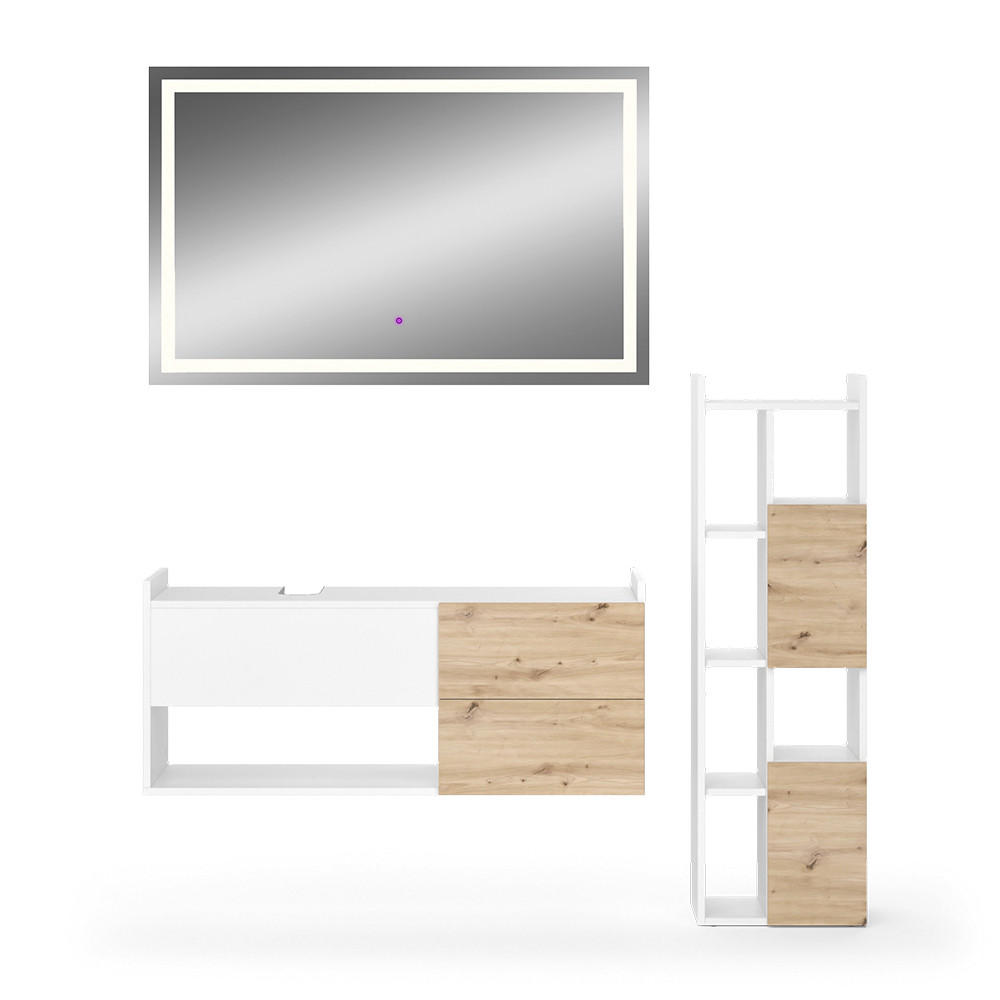 BADMÖBEL-SET Alf Weiß 3 Teile - Eichefarben/Weiß, Holzwerkstoff (105/45/43cm) - Vicco