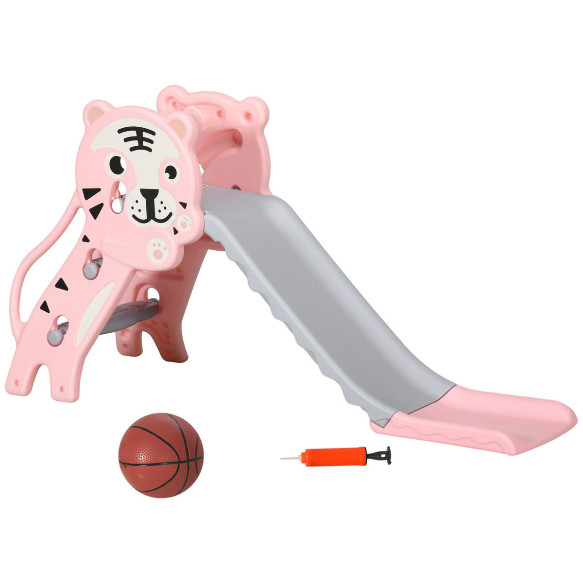 KINDERRUTSCHE DE-17985 3-in-1 mit Basketballkorb & Tigermotiv Rosa - Pink, Kunststoff (60/70/133cm) - ComfortXL