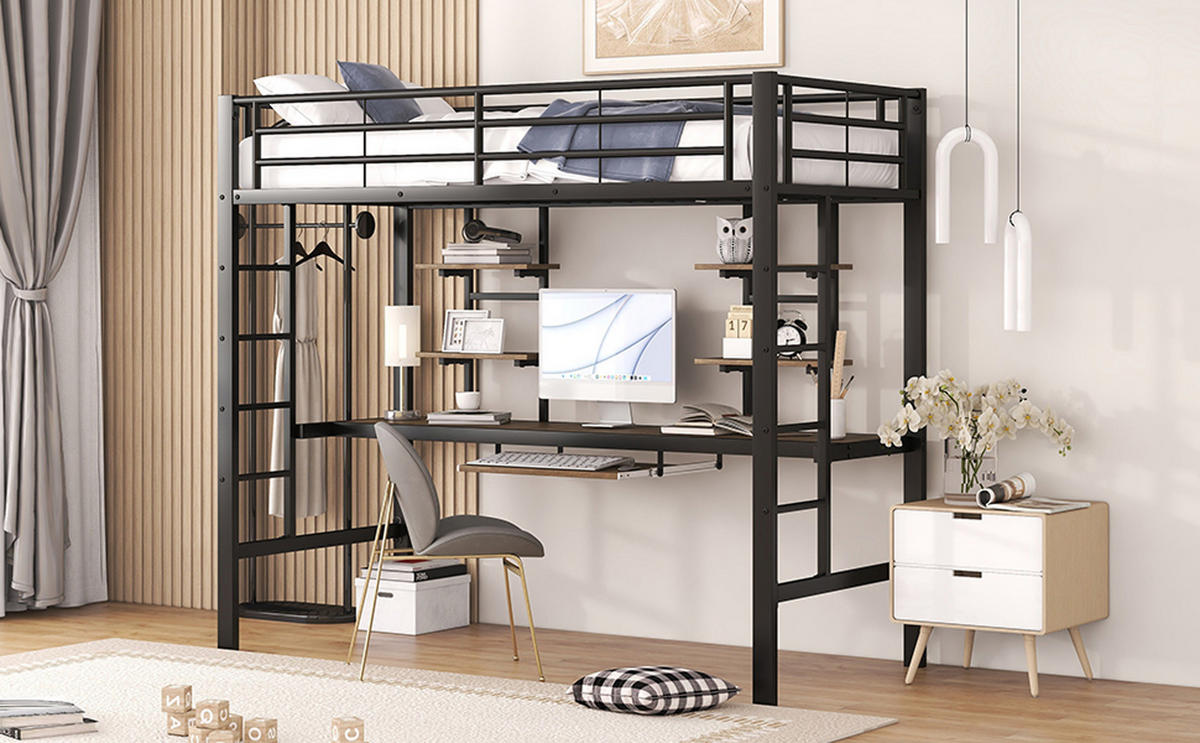 ETAGENBETT 140/200 cm Grau - Grau, Holzwerkstoff/Metall - Urban Meuble