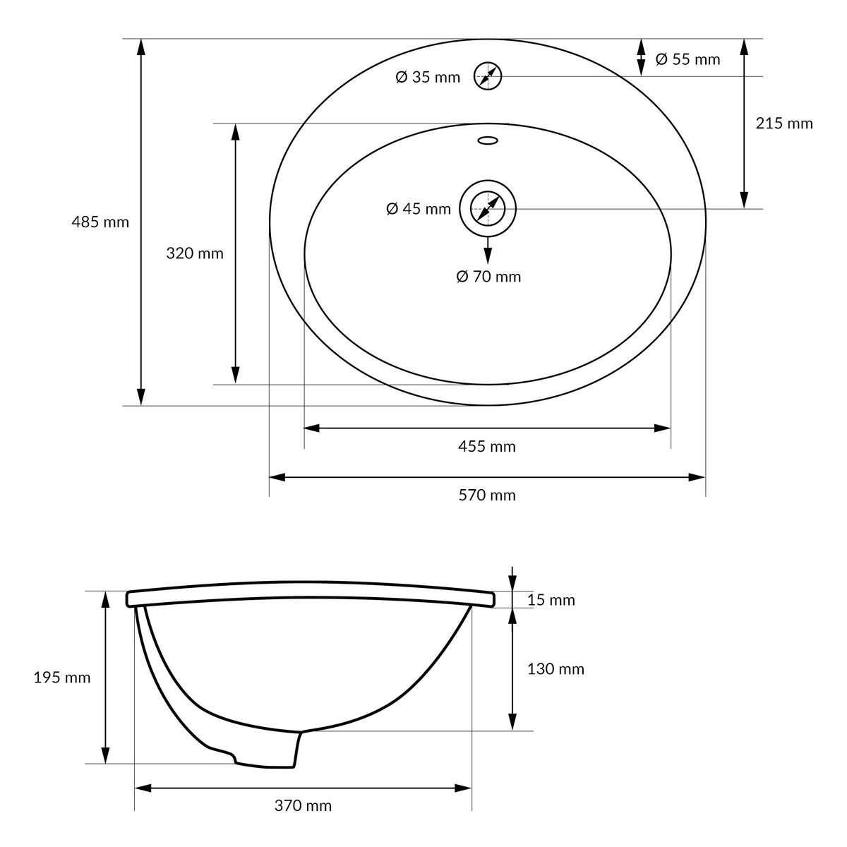 WASCHBECKEN - Weiß, Keramik (48.5/19.5/57cm) - ML-DESIGN