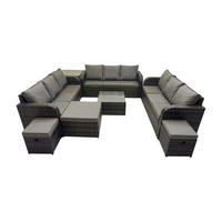 GARTENMÖBELGARNITUR mit KISSEN Polyrattan Dunkelgrau 12-Sitzer - Dunkelgrau/Grau, Glas/Kunststoff - Fimous