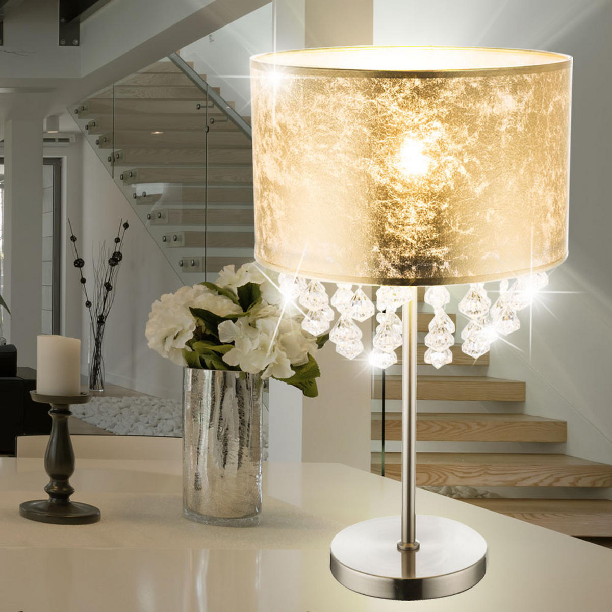 LED TISCHLEUCHTE Kristall Gold Metall - Goldfarben, Metall (32/32/56cm) - Globo Lighting