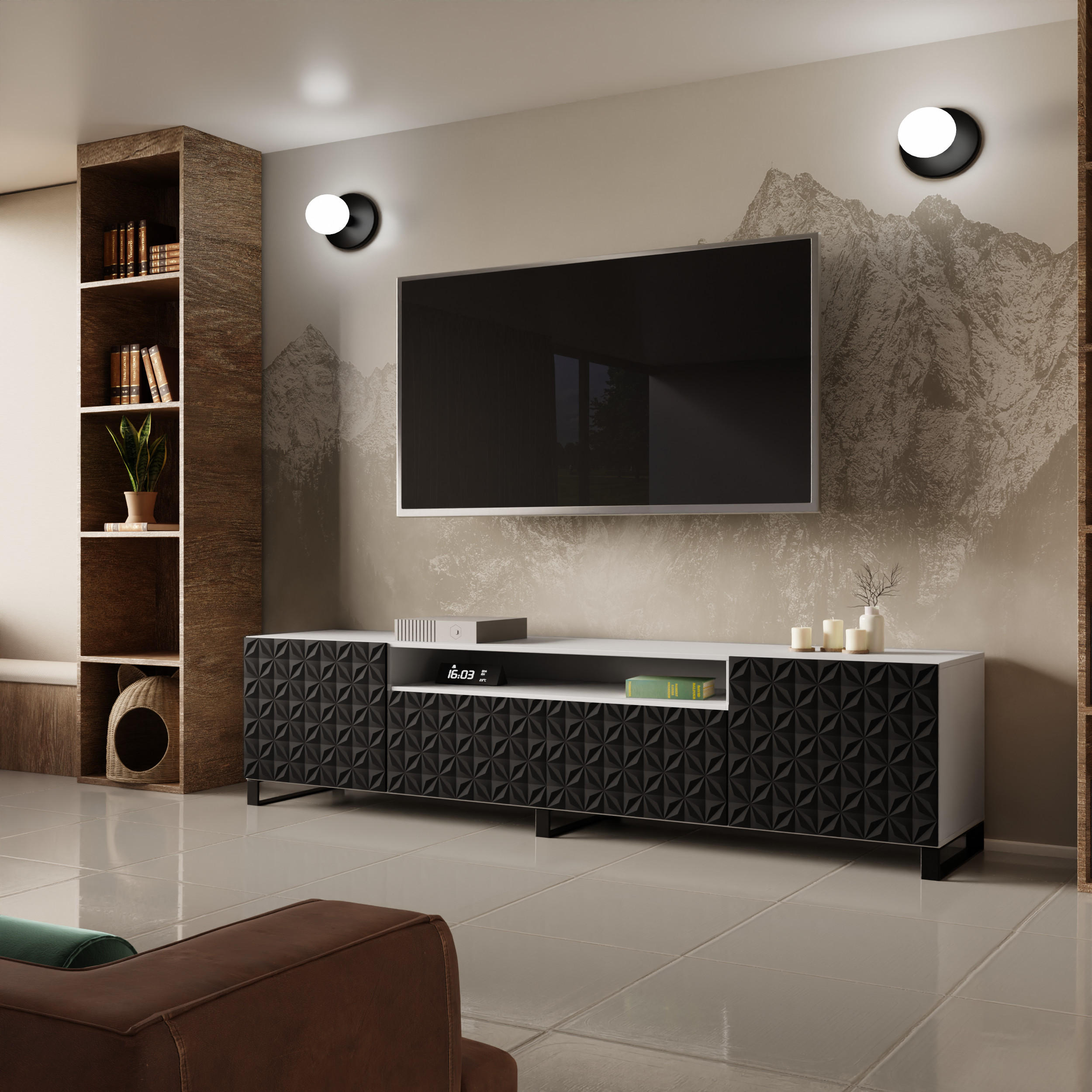 TV-SCHRANK CALI - Schwarz/Weiß, Holzwerkstoff (200/53/41cm) - Meblini