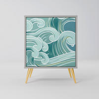 SIDEBOARD ASIAN SWAY, Grau, 57,5x42x75,5 cm, Goldfarbene Metallfüße - Goldfarben/Multicolor, Holzwerkstoff/Metall (57.5/75.5/42cm) - SpaceRebels