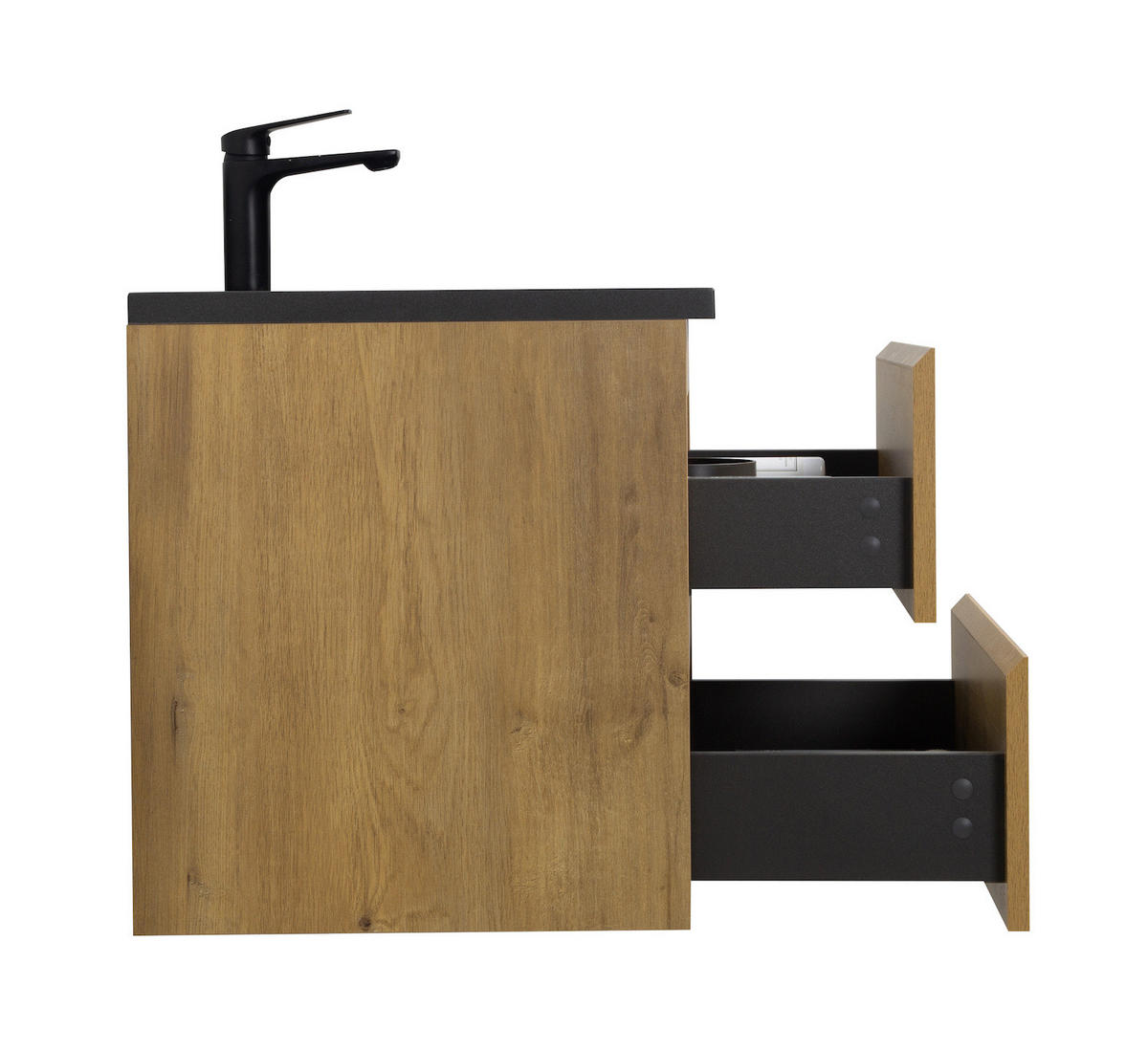 WASCHTISCHKOMBI Angela 2 Teile - Eiche Mit Schwarzem Waschbecken - 60 x 48 x 52 cm - Eichefarben/Schwarz, Holz (60/52/48cm) - Badplaats