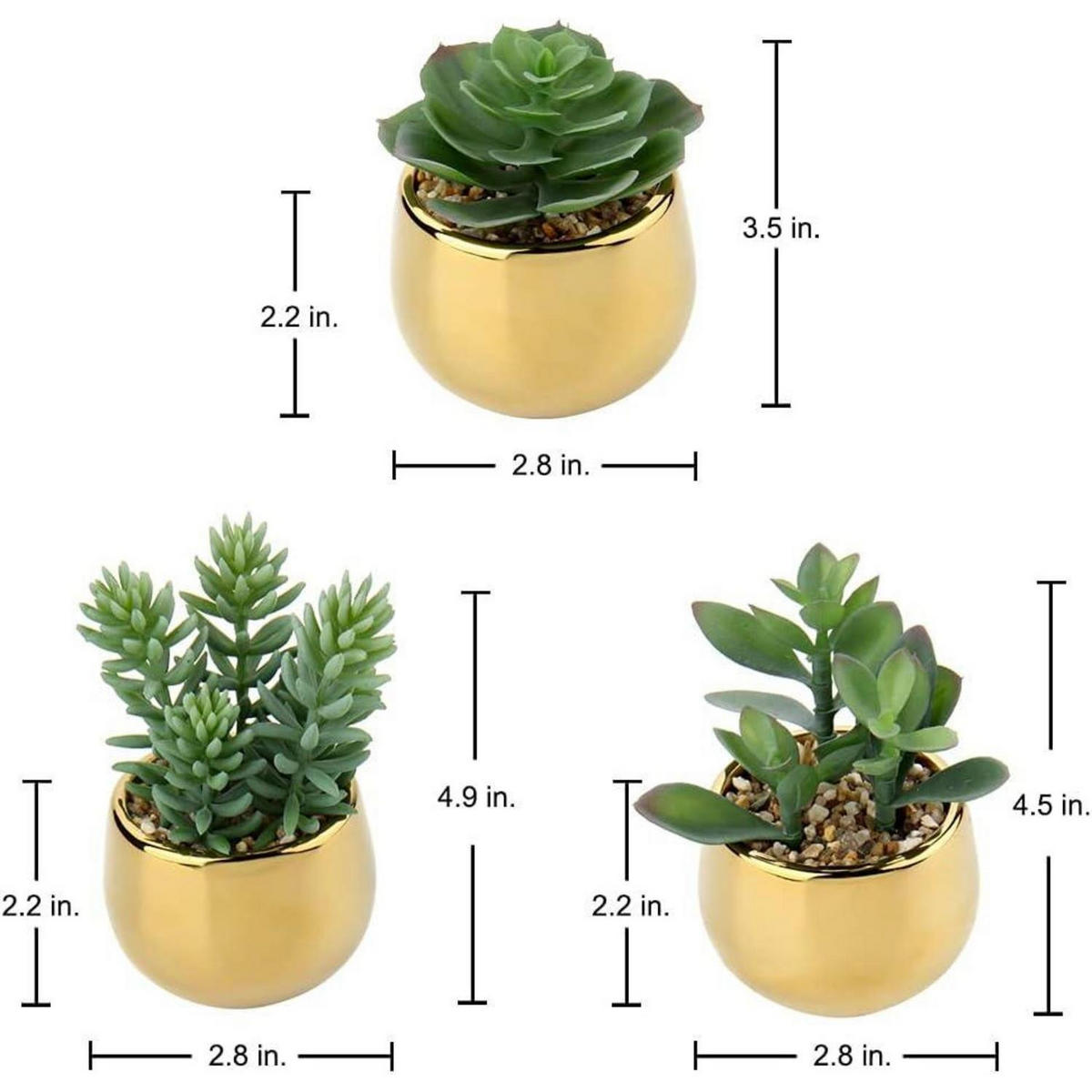 KUNSTPFLANZEN-SET 3-teilig Sukkulenten im Keramiktopf Gold - Goldfarben, Keramik (12.4cm)