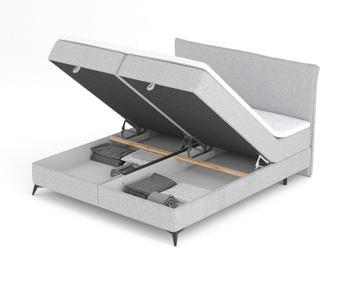 BOXBETT Peru Hellgrau 160/200 cm im Webstoff - Hellgrau/Schwarz, Holz/Holzwerkstoff (160/200cm) - Maison de Reve