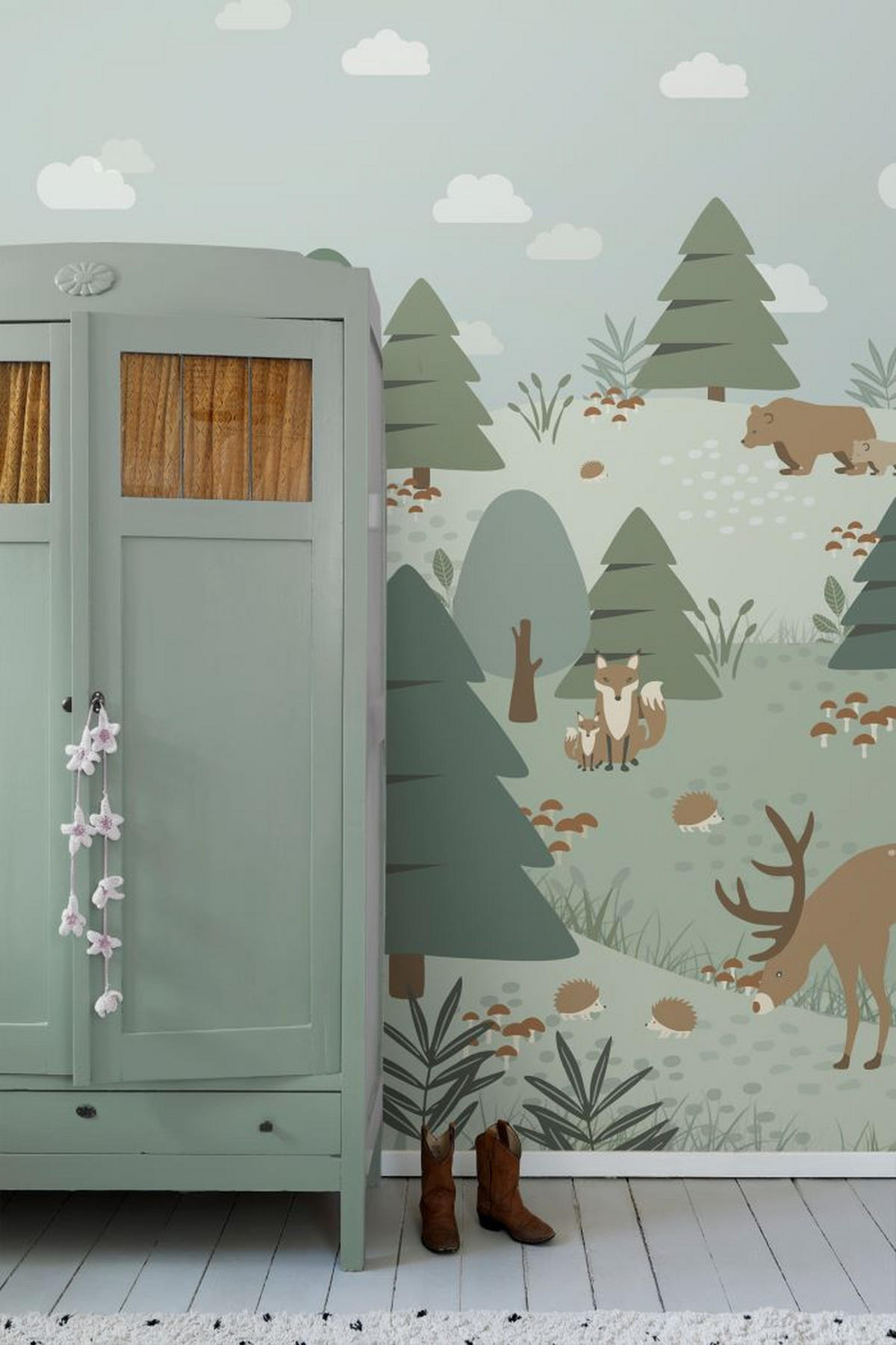 FOTOTAPETE Wald mit Waldtieren 200 x 279 cm - Grün, Papier (200/279cm) - ESTAhome