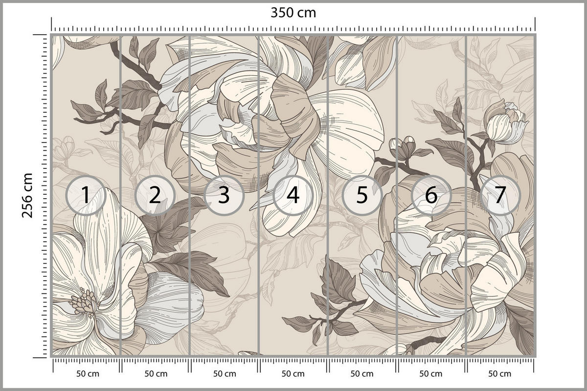 FOTOTAPETE für Wohnzimmer Natur Große Blüten Blätter Pflanzen 350x256 - Beige/Creme, Papier (350/256cm) - Muralo