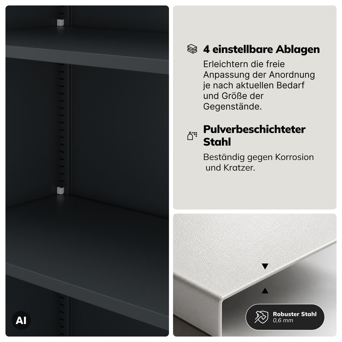 AKTEN-KARTEISCHRANK mit Schlüssel ALEX 185x45x40 cm - Anthrazit/Weiß, Metall (45/185/40cm) - Jan Nowak