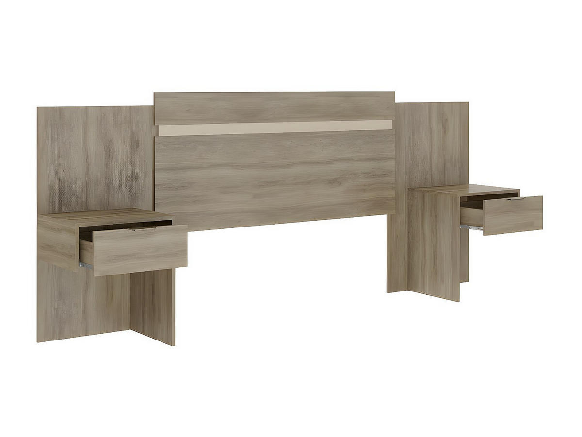 BETTKOPFTEIL ausziehbar mit integrierten Nachttischen - 140/160 cm - Eichefarben - PARATI - Eichefarben, Holz (252/106/39.5cm) - Vente-Unique