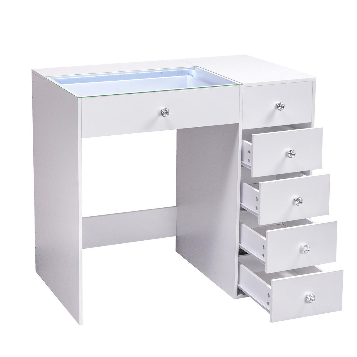 SCHMINKTISCH mit Beleuchtung 6 Schubladen Weiβ 92/55/81CM - Weiß, Holz/Metall (92/55/81cm) - VANITII