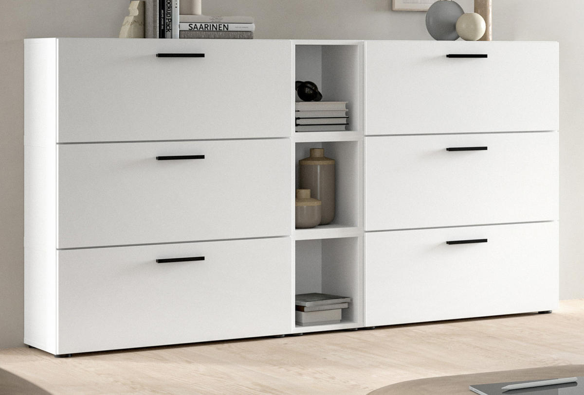 SIDEBOARD weiß 176 cm, Kommode mit Soft-Close - Schwarz/Weiß, Holzwerkstoff/Kunststoff (176/99/34cm) - Inn.Furn