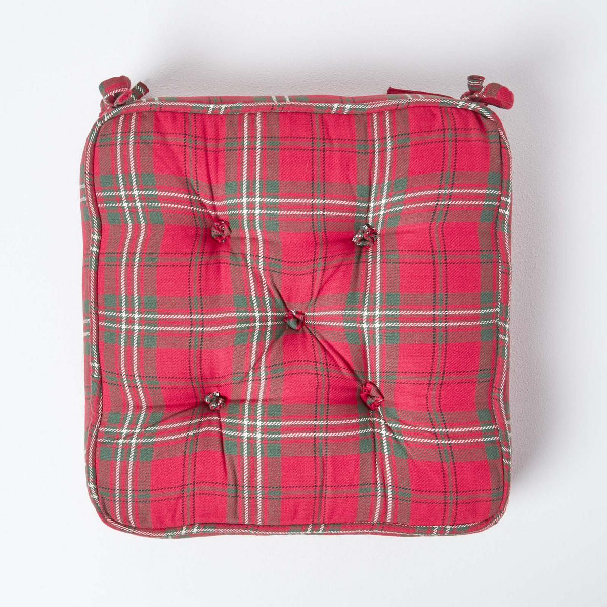 SITZKISSEN rot-grün kariert 40/40/10 cm – Stuhlkissen Baumwolle - Rot, Textil (40/40/10cm) - Homescapes