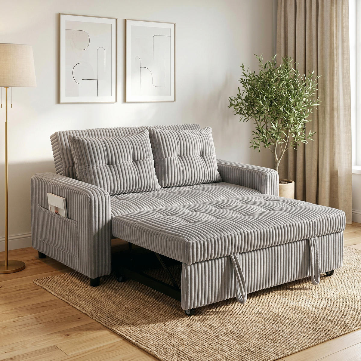2-SITZER Schlafsofa Hellgrau 157.0/90.0/91.0 cm - Hellgrau, Textil (90/91/157cm)