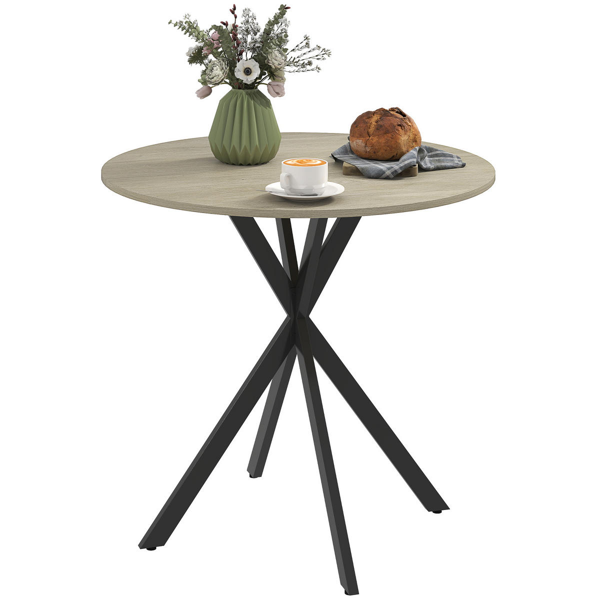 ESSTISCH für 2 Personen, Weiße Eiche - Sonoma Eiche, Metall (80/80/75cm) - HOMCOM