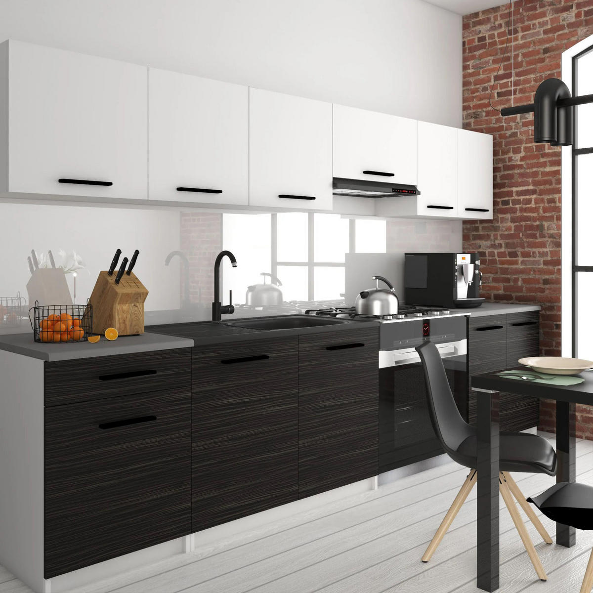 KUCHYNSKÁ linka Italia 2 240 cm, s pracovnou doskou, biela-eben matná - čierna/biela, drevo (240/143/60cm) - B BELINI GROUP