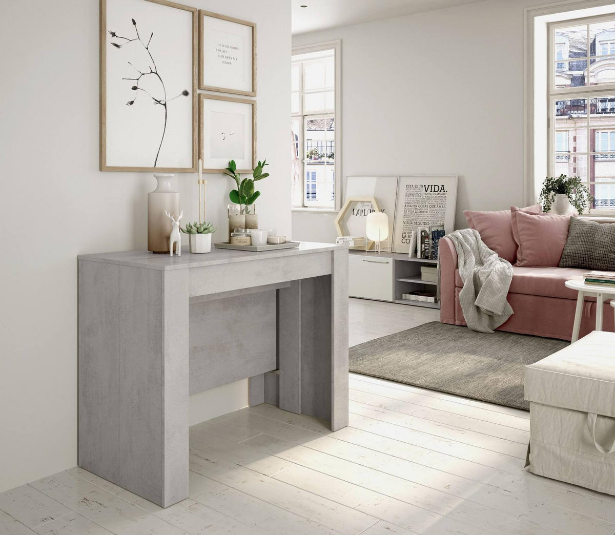 TISCH Ausziehbar Zement 51/90/78 cm - Grau, Holzwerkstoff (90/78/51cm) - DMORA