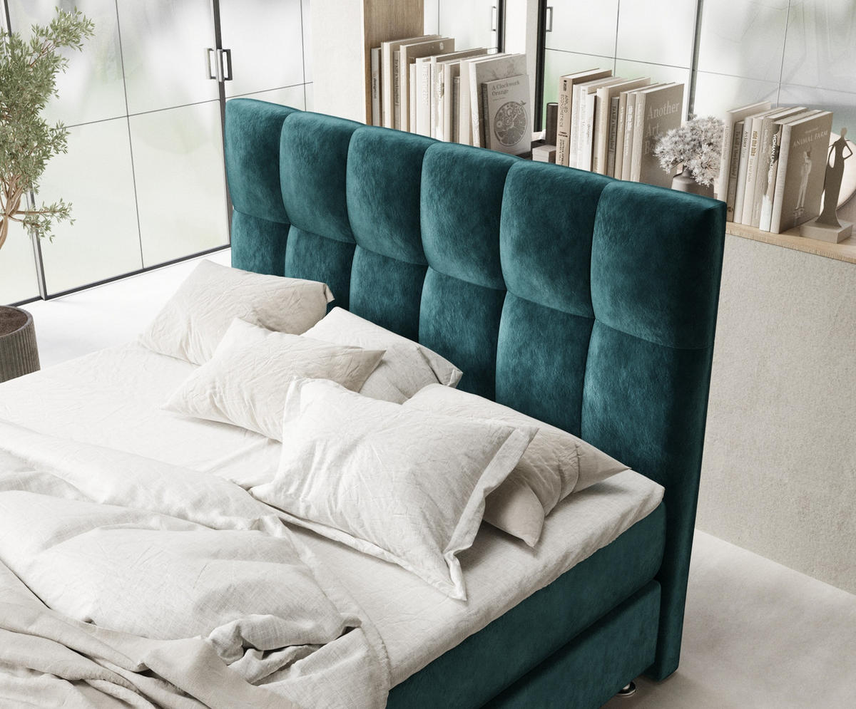 BOXSPRINGBETT Elisio Türkisfarben 200/200 cm mit Latex-Topper - Türkis/Silberfarben, Holz/Holzwerkstoff (200/200cm) - Maison de Reve