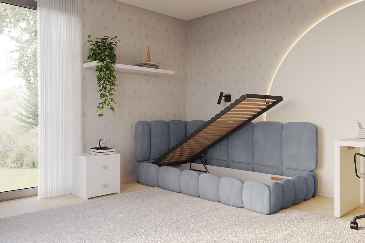EINZELLBETT Jugendbett mit Bettkasten, Rechts - AVRY 100x200 Grau - Blaugrau, Holzwerkstoff/Textil (100/200cm) - ALTDECOR