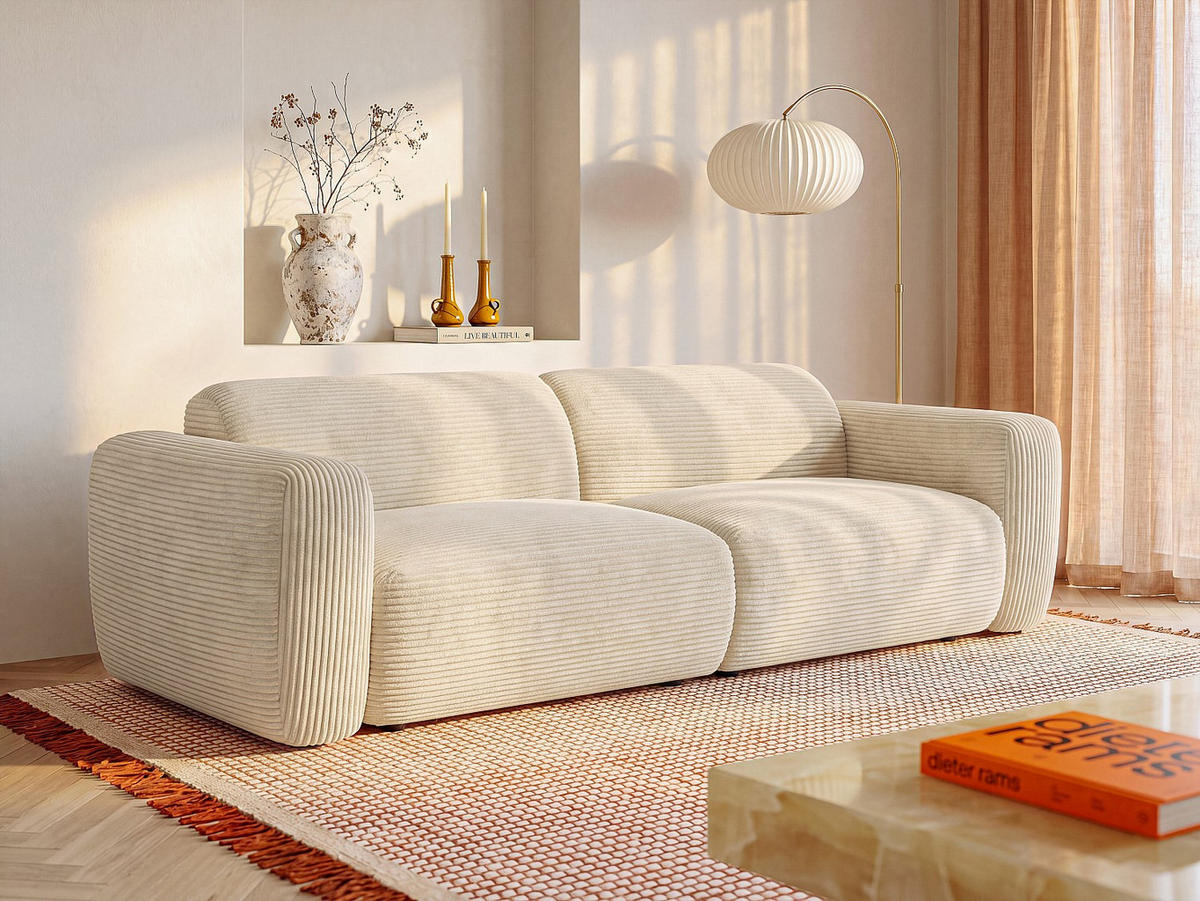 SOFA - 4 Personen - samt - beige Pogni - Beige, Kunststoff/Textil (245/73/97cm) - Vente-Unique