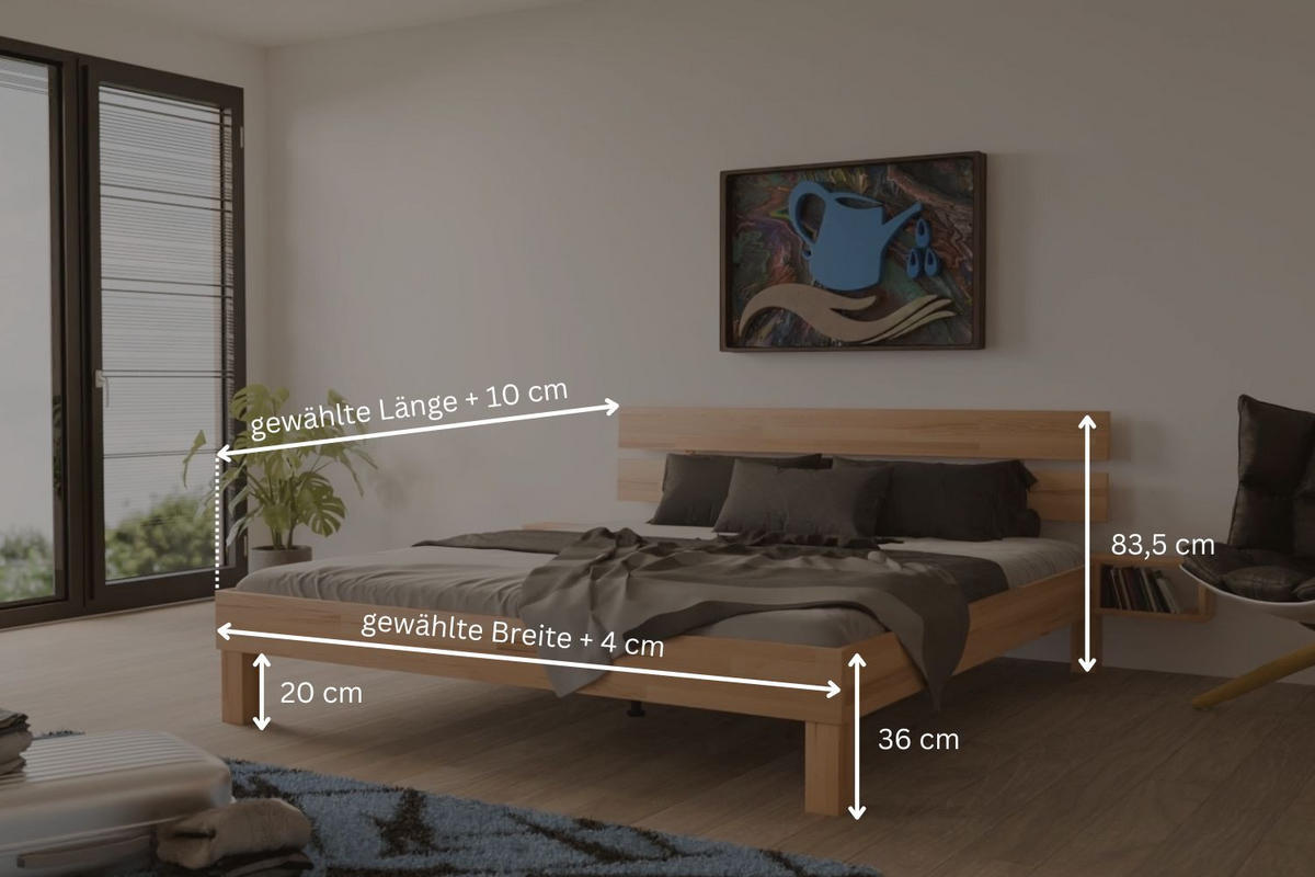 BETT 90/220 cm aus Kernbuche - Braun, Holz (90/220cm) - MeinMassivholz