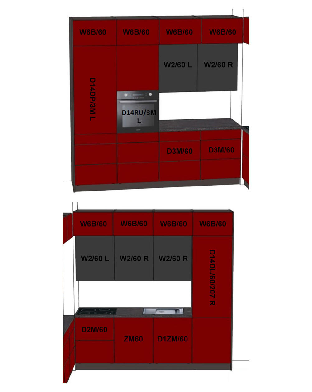 Thumbnail - Feldmann-Wohnen Eckküche, Rot, Grau, Holzwerkstoff, L-Form,Rechteckig, 240x243x240 cm, Küchen, Eckküchen, Eckküchen ohne...