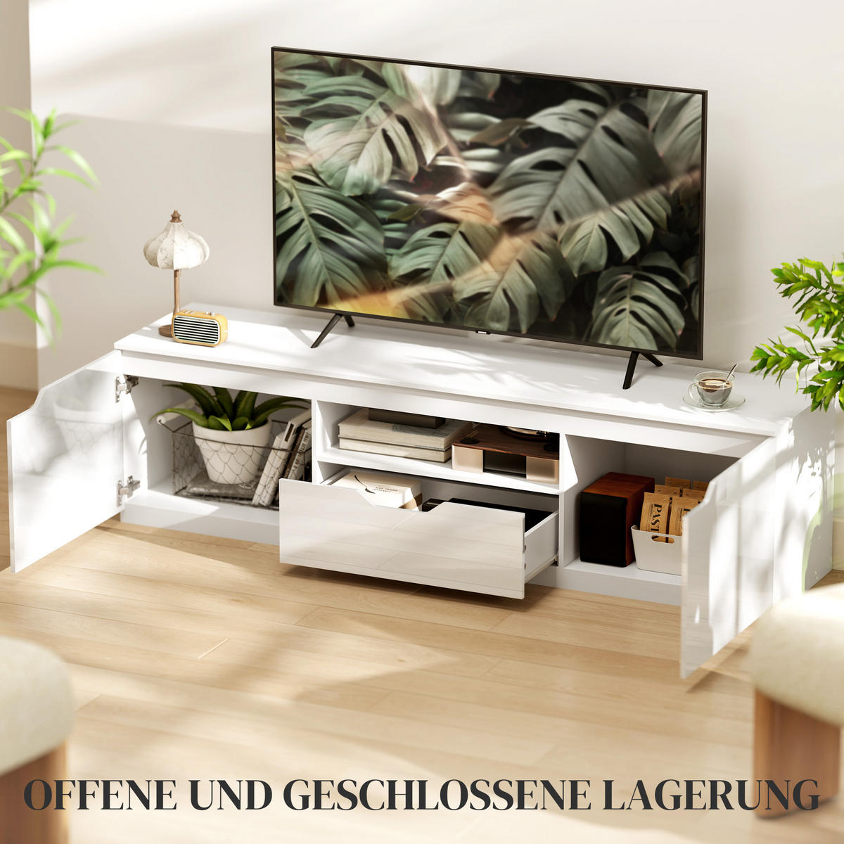 TV-SCHRANK Lowboard mit 2 Türen, Weiß - Weiß, Holzwerkstoff (160/43/38cm) - HOMCOM