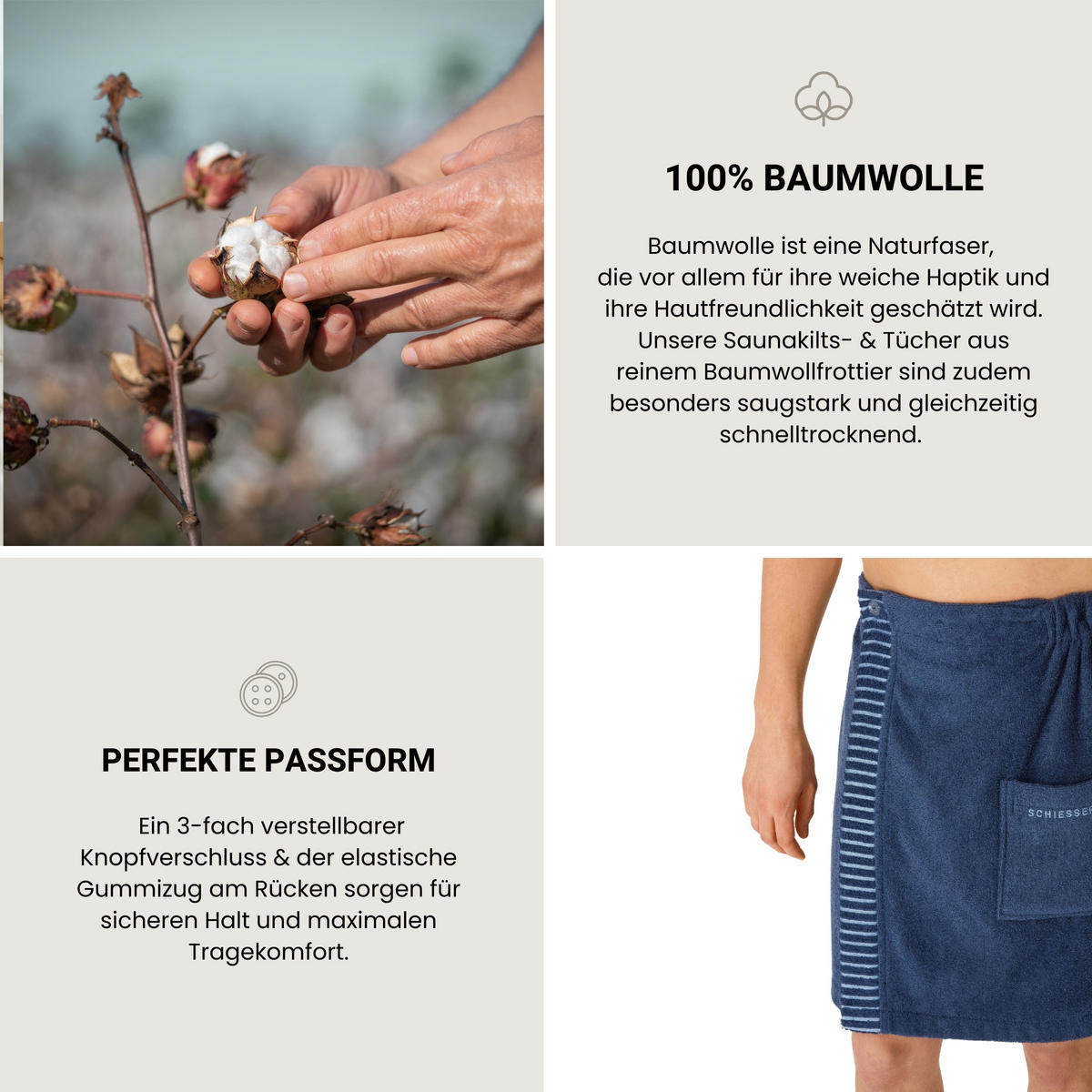 SAUNAKILT Rom Herren - 46-54 - Dunkelblau - Dunkelblau, Textil (55/150cm) - SCHIESSER