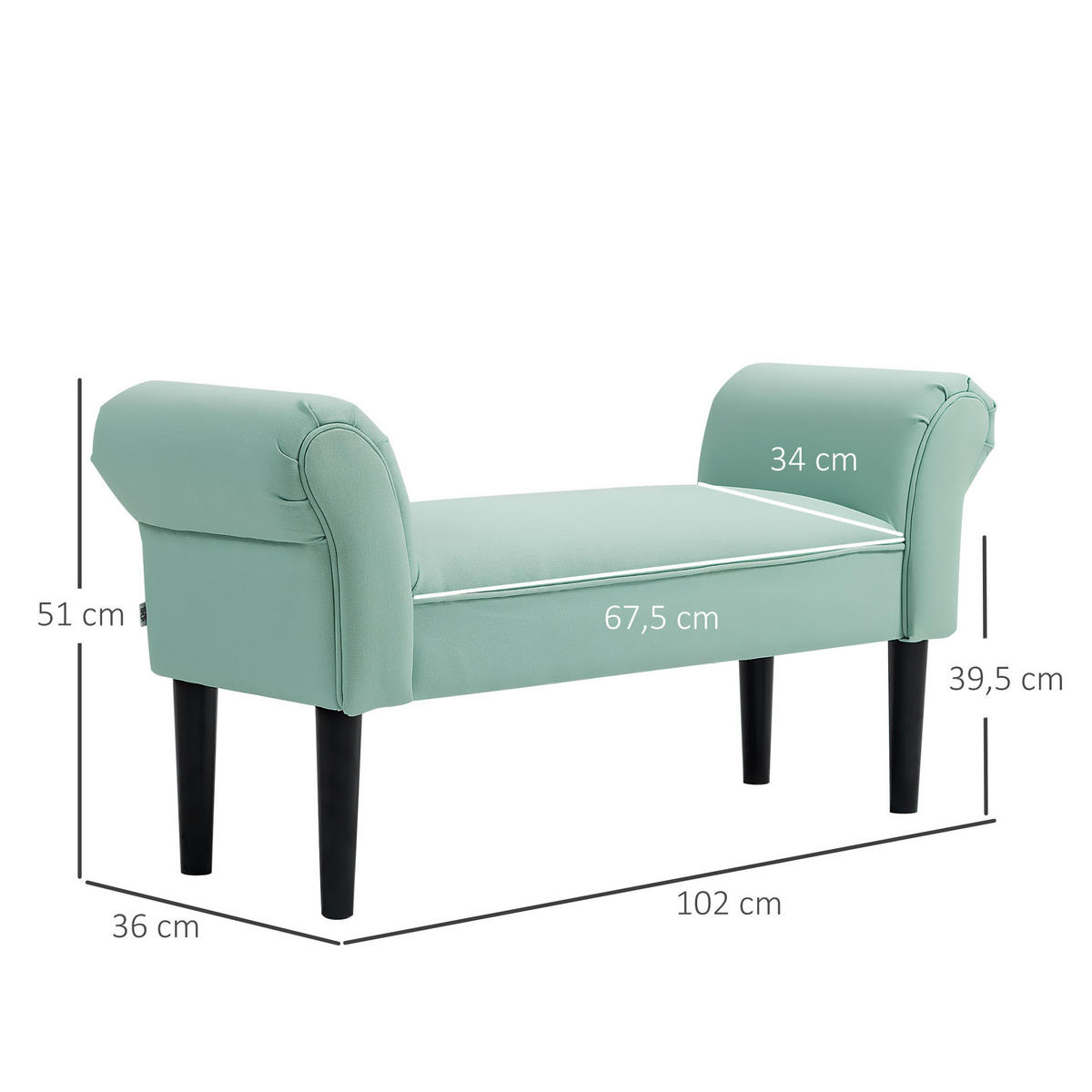 BETTBANK, Polsterbank, Sitzbank, Flurbank für Schlafzimmer, bis 130 kg Grün - Grün, Kunststoff (36/51/102cm) - HOMCOM
