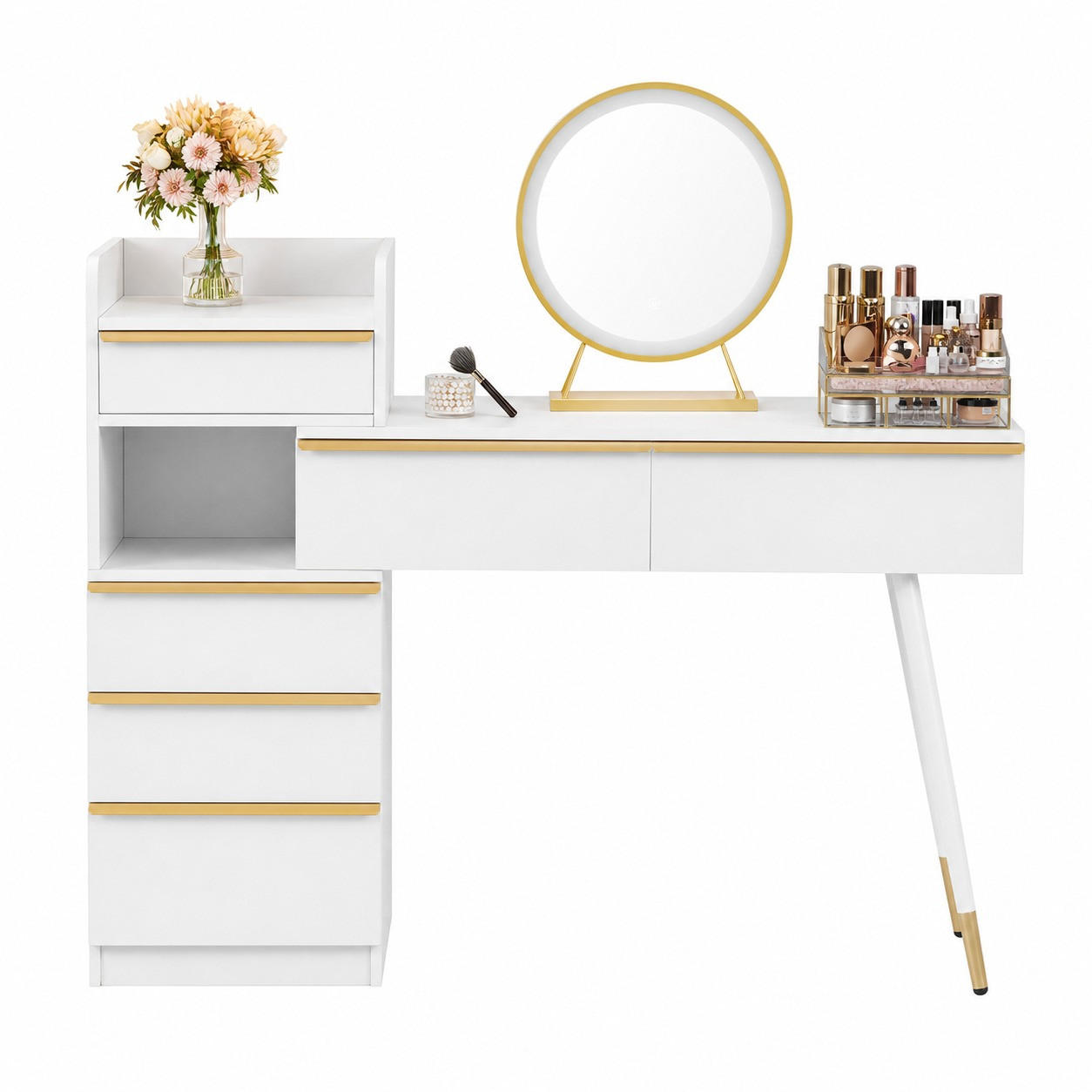 TOALETNÍ STOLEK v bílé barvě s LED zrcadlem, výsuvnou deskou a 6 zásuvkami, 100 × 41,5 × 102 cm - bílá, kov/kompozitní dřevo (102/100/41.5cm) - STILVORA