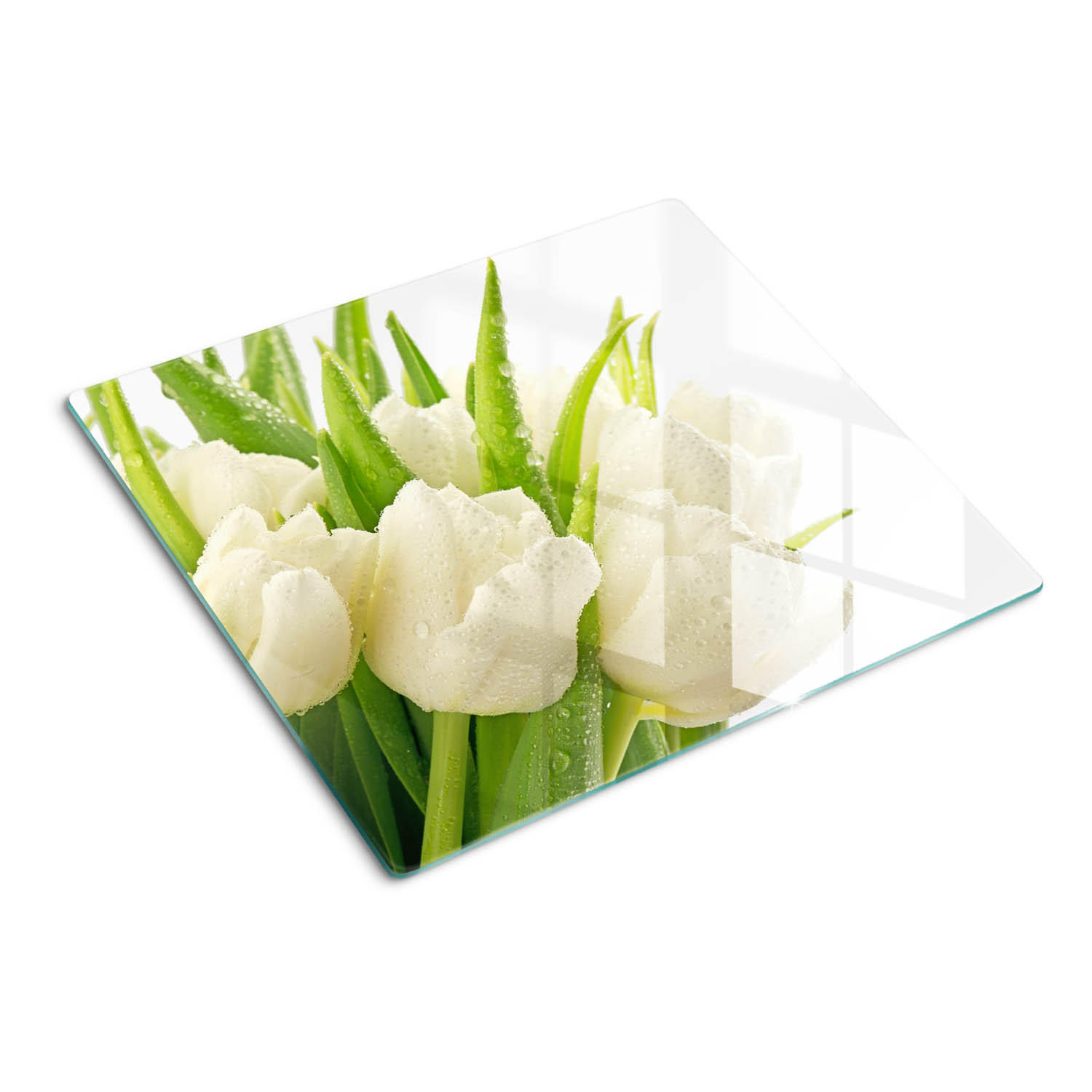 GLASPLATTE 60x52 cm Weiße Tulpen - Weiß, Glas (60/0.4/52cm) - TULUP