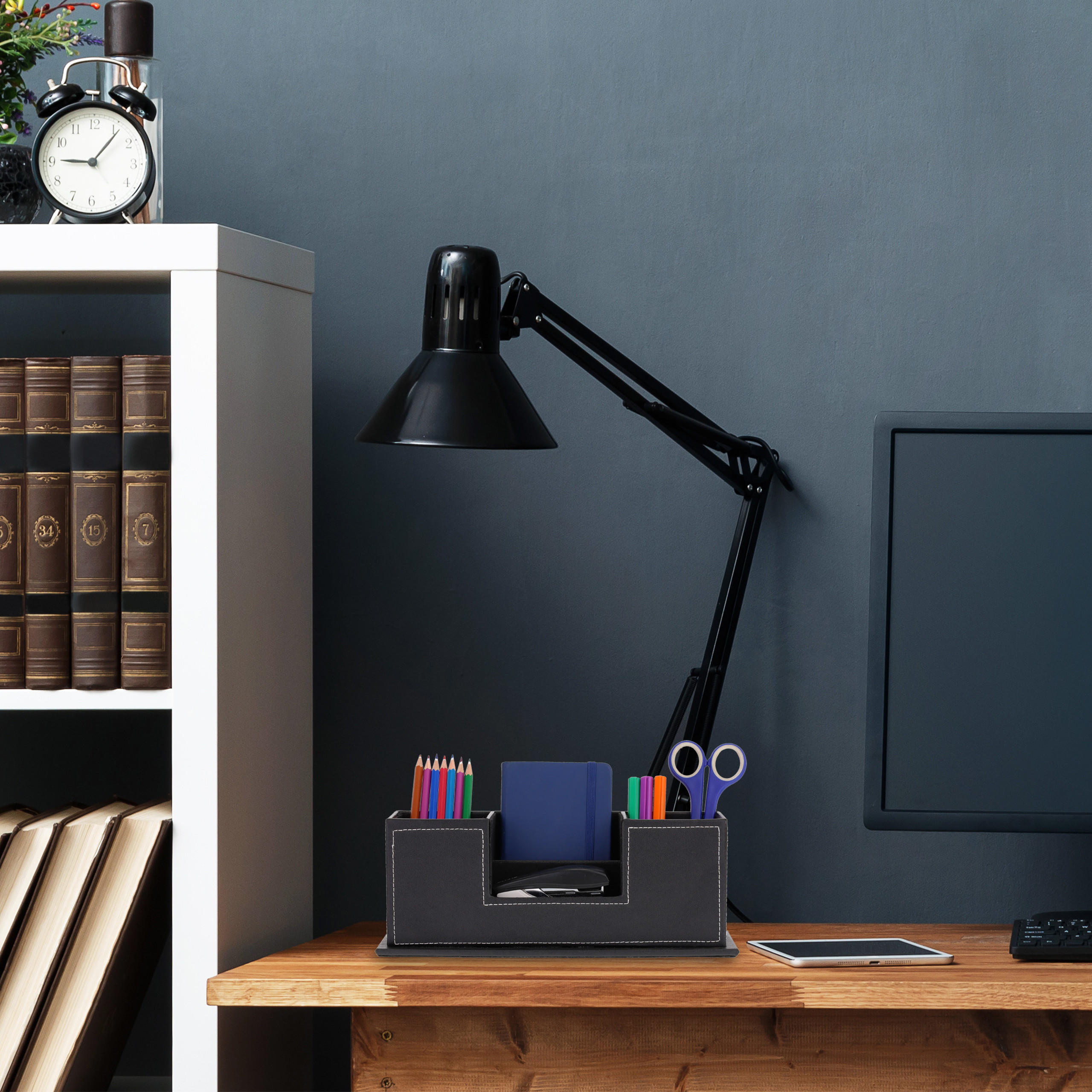 SCHREIBTISCH-ORGANIZER - Schwarz, Holzwerkstoff/Kunststoff (11/29.5/11cm) - Relaxdays