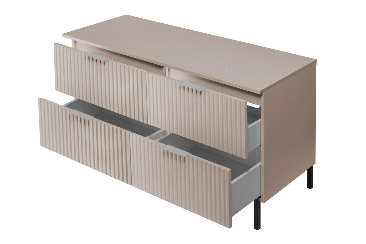 WASCHBECKUNTERSCHRANK, Kaschmir, 120 (2 x 60) x 77 x 46 cm, silberner Griff, schwarze Beine + Arbeitsplatte - Beige/Silberfarben, Holzwerkstoff (120/77/46cm) - 3XE LIVING