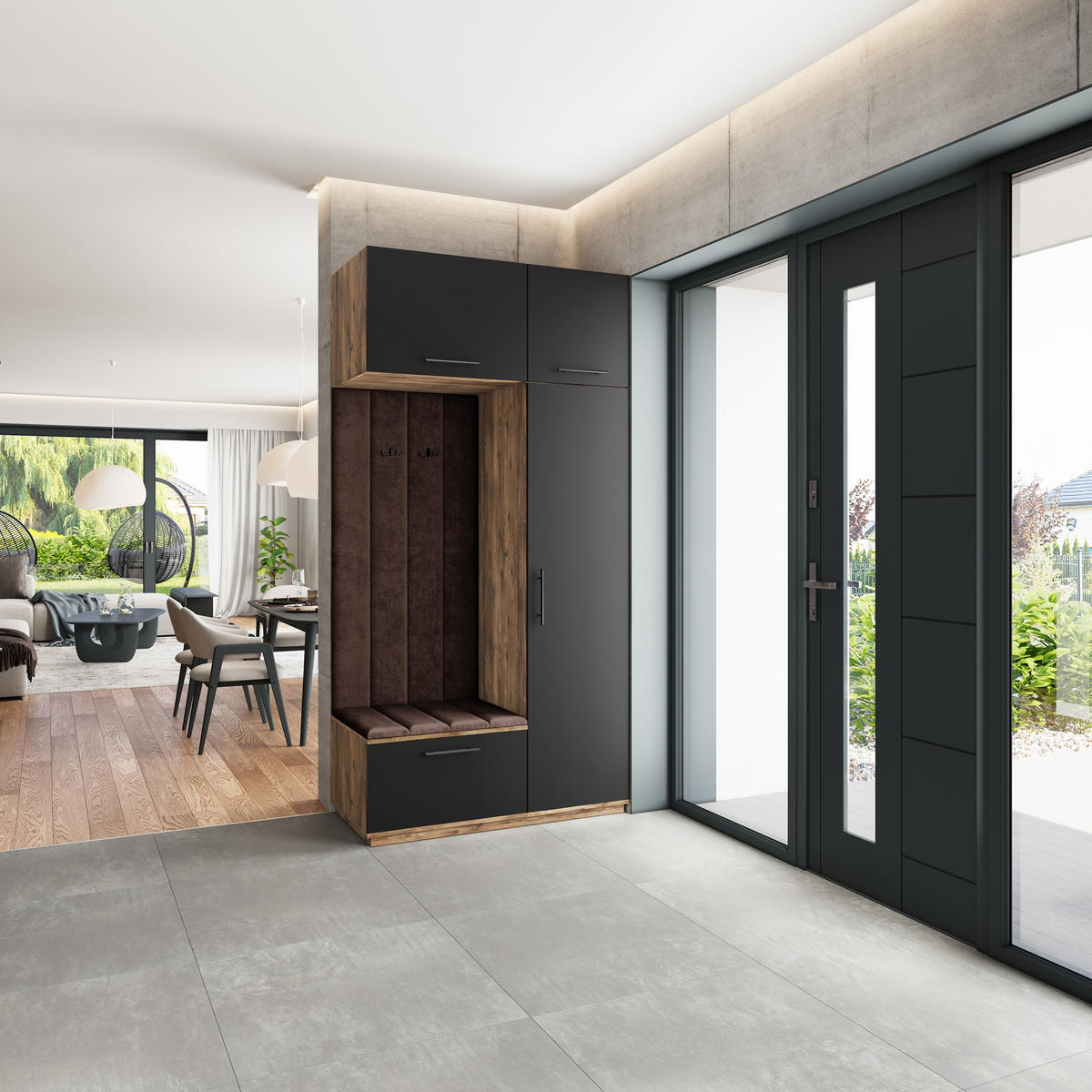 GARDEROBENSCHRANK REMA 120/240/60 cm Modern Garderobe-Set Eiche Lefkas - Eichefarben/Schwarz, Holzwerkstoff (120/240/60cm) - MASSENO