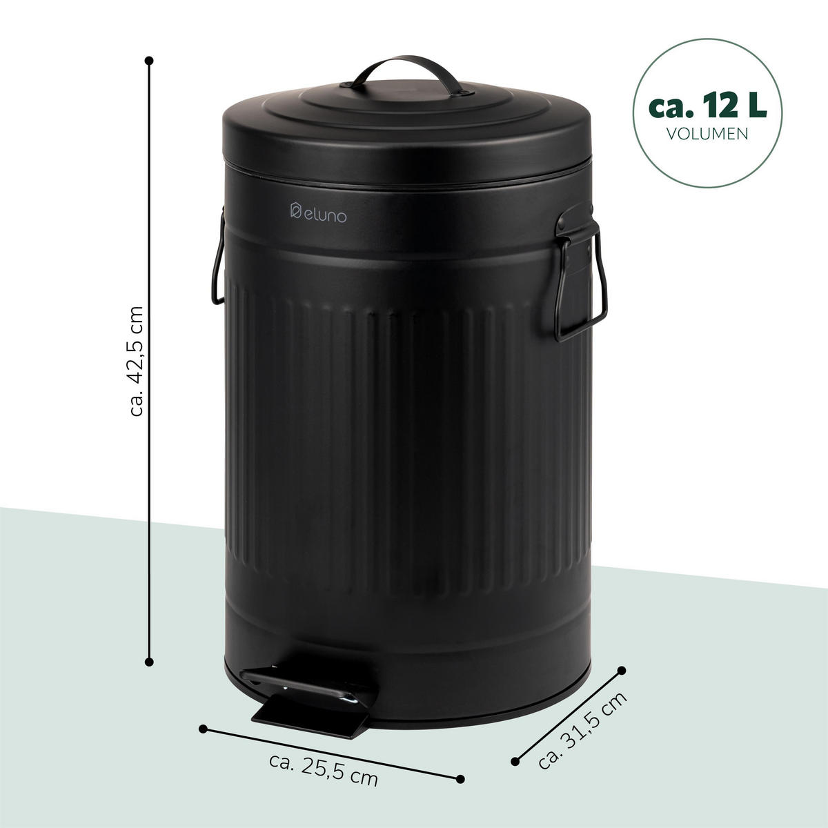 ABFALLEIMER Treteimer VINTAGE, 12 Liter, aus Metall, schwarz - Schwarz, Metall (25.5/42.5/25.5cm) - eluno