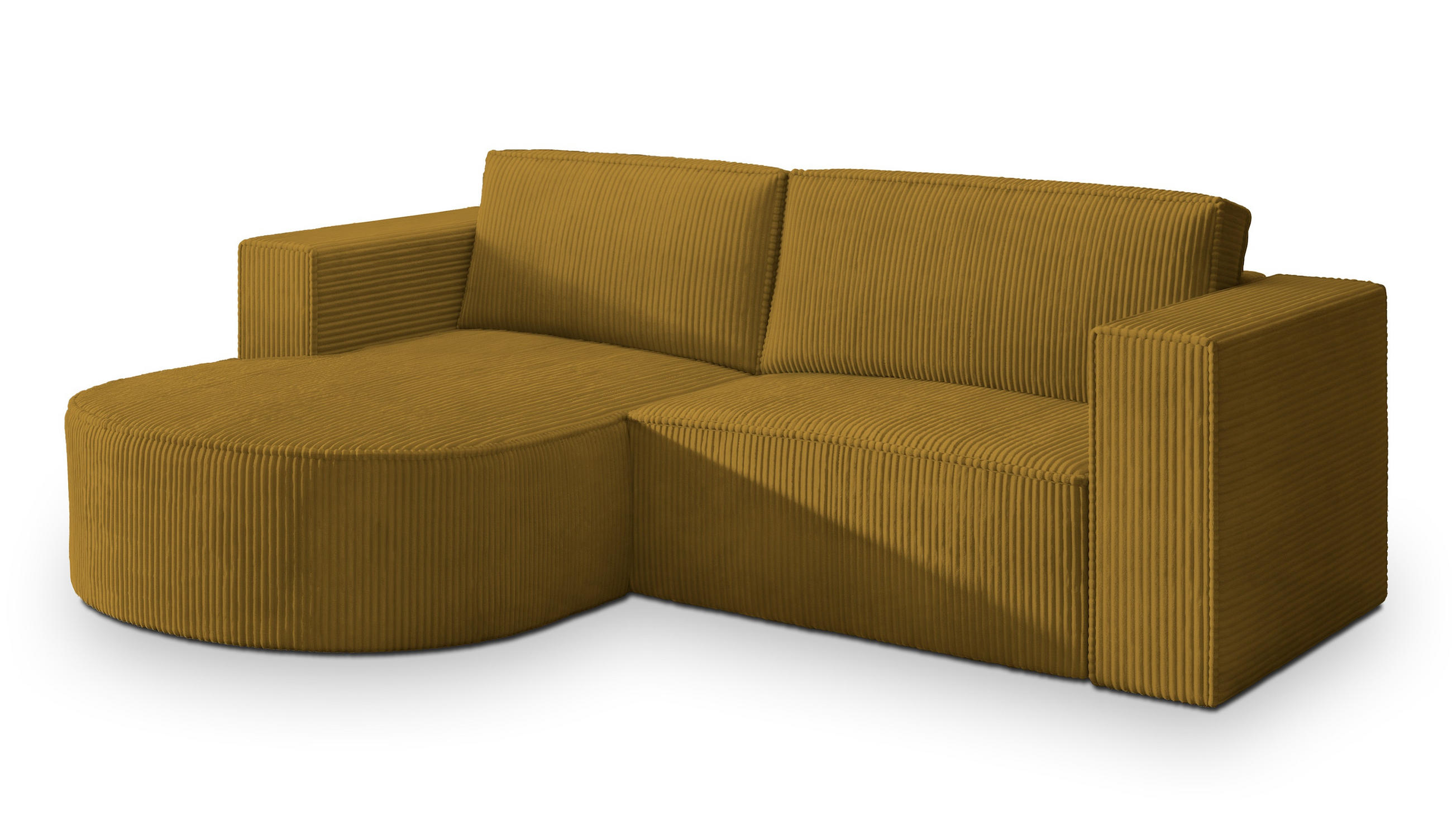 ECKSOFA SORELA P L-S Gelb Kordstoff mit Schlaffunktion - Gelb, Holz (263/174cm) - MASSENO