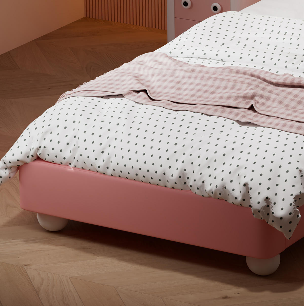 KINDER-POLSTERBETT 90/200 cm Rosa/Weiß aus PU mit Hasen-Kopfteil und LED-Lichtleiste - Pink, Kunststoff (90/200cm) - OKMYHOME