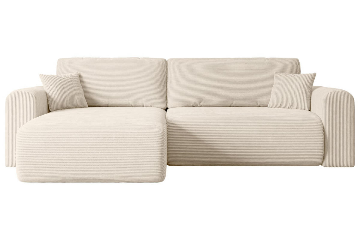 ECKSOFA mit Schlaffunktion und Bettkasten ORRO-L - 272x145x83 cm Beige Cord - Beige/Schwarz, Holzwerkstoff/Kunststoff (272/145cm) - ALTDECOR