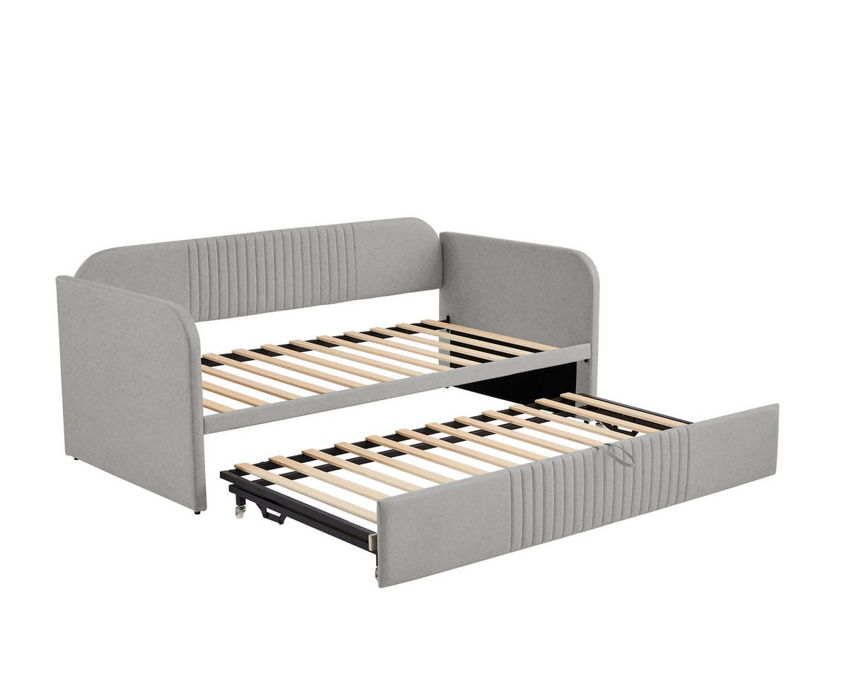 SCHLAFSOFA Ausziehbares 90/180 cm mit Lattenrost aus Leinenstoff grau - Grau, Textil (90/180cm) - OKWISH