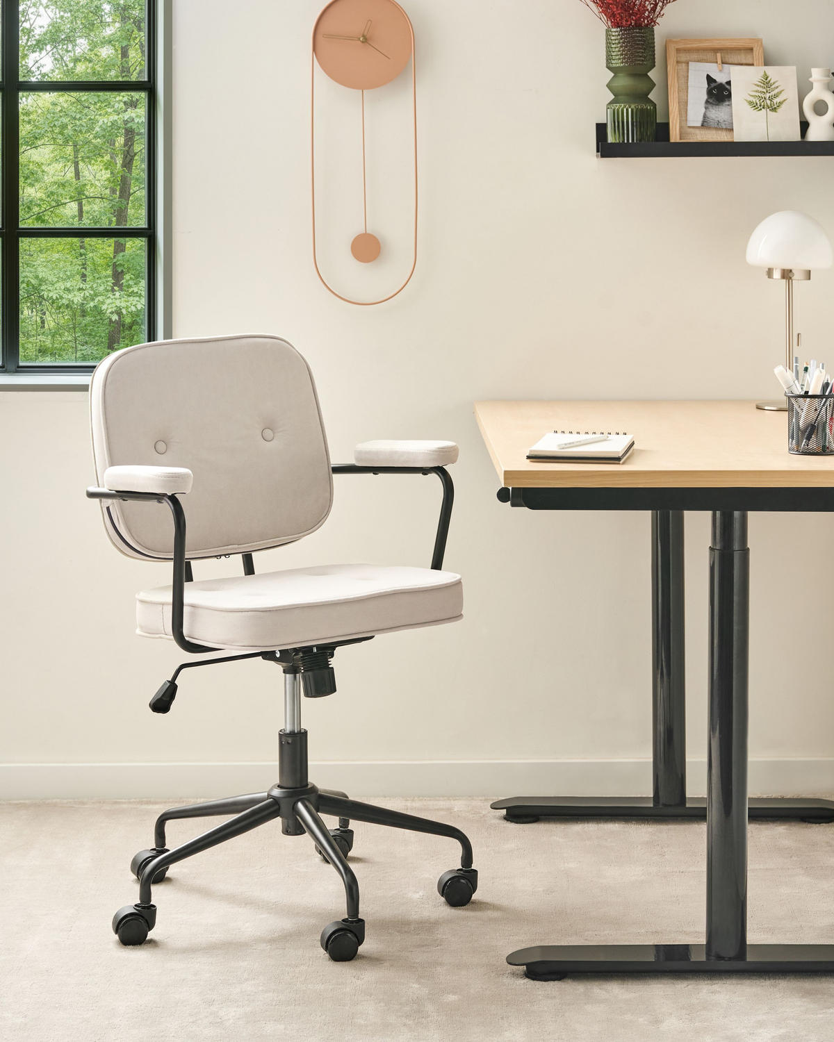 SCHREIBTISCHSTUHL Hellbeige Pawnee - Beige/Schwarz, Textil (62/88/43cm) - Beliani